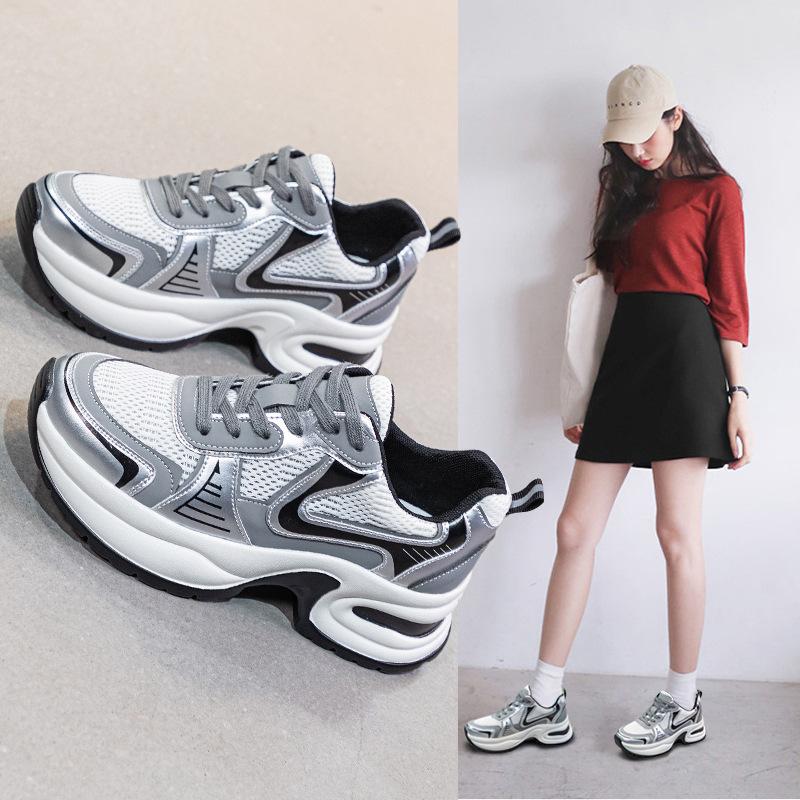 Fashion 35-43 Sneakers 5cm Air Mesh Leather Summer Hollow Women Sandals Platform Wedge Chunky Sneakers Fashion Comfy Vulcanize Shoes