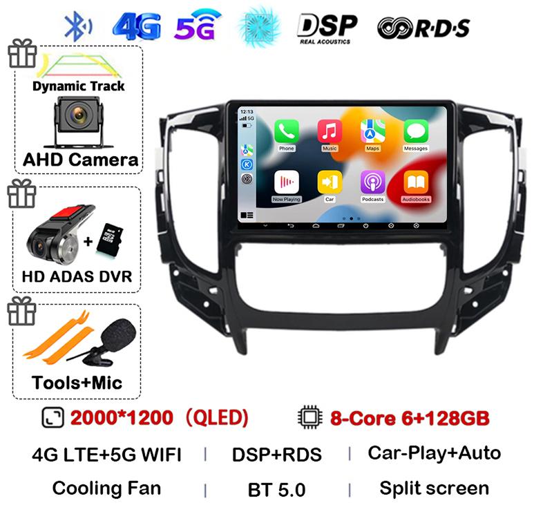 Android 14 WIFI+4G Carplay Auto For Mitsubishi Pajero Sport 3 L200 2015 2016 2017 2018 2019 Car Radio Multimedia Player GPS QLED