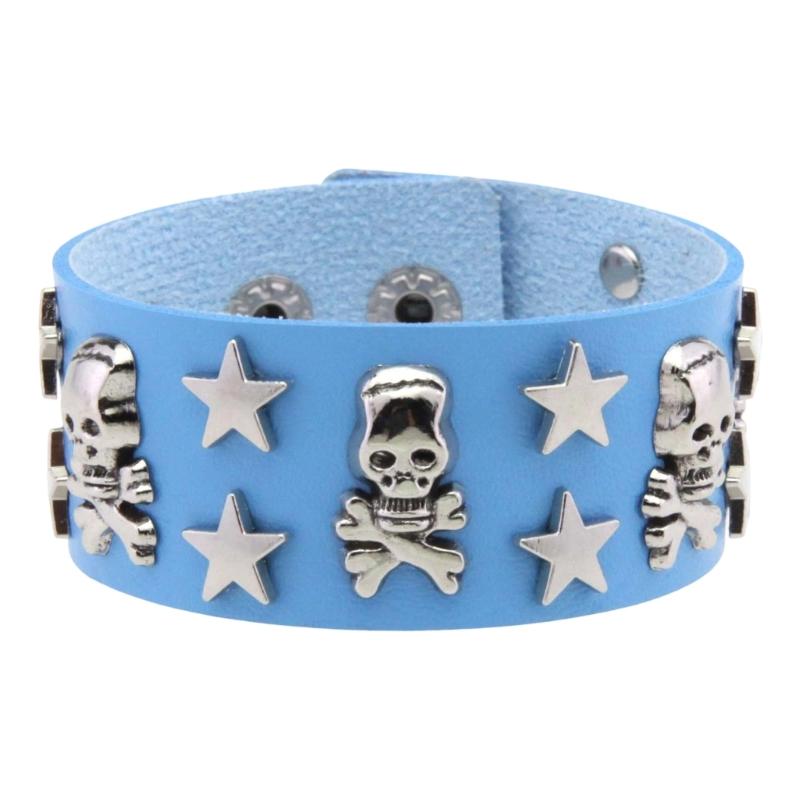 Wide Skull Star Wristband with Adjustable Snap Closure, Punk Statement Bracelet for Parties, Concert Looks, and Streetwear