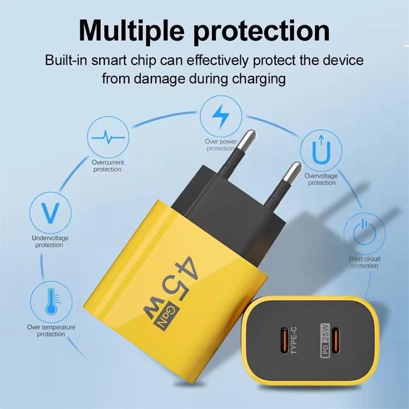 45W GaN Dual PD Charger Fast Charging USB Adapter For iPhone 15 iPad Samusng Huawei Tablet Laptop USB-C Quick Charge Plug