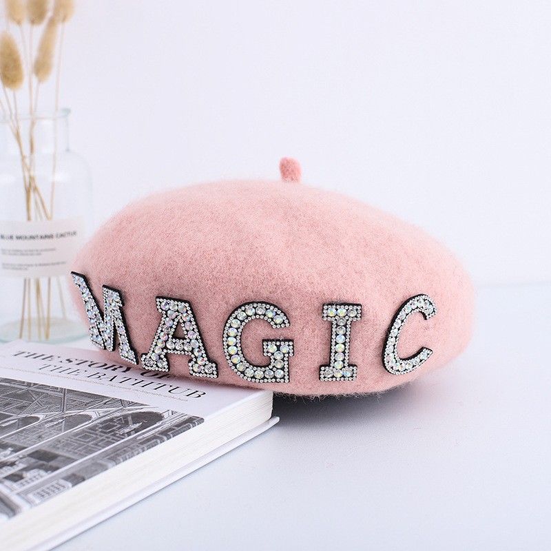 

Осенне-зимняя шапка с надписью, шерстяные толстые береты, французский берет художника, женская шапка художника, береты для девочек, женская теплая шапка, шапки 56-58CM розовый