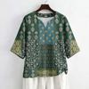 Damska Letnia Moda Koszula z Dekoltem V i Rękawem 3/4 Casual Luźny Krój Top z Wzorem Vintage