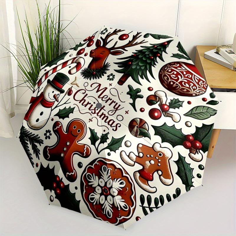 

1pc Merry Christmas Pattern Automatic 3-Fold Umbrella, 8 Iron Frames, High-Value Folding Umbrella, Suitable for Office, Travel and Outdoor A