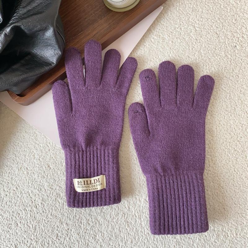 Wollstrickhandschuhe Mädchen Herbst und Winter warm und kältefest einfarbig Radfahren Fünffinger Kälteschutzhandschuhe