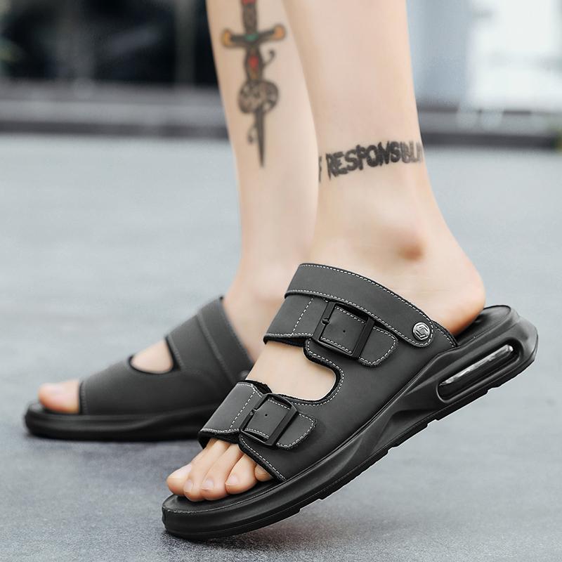 New Summer Men Buckle Sandals Breathable Leather Men Beach Flip Flop Brand Men Casual Shoes Comfortable Slip-on Men's Shoes Air