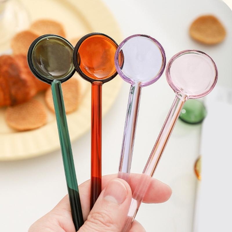 6 Pieces Colorful Glass Spoons Handcrafted Teaspoon for Dessert Presentation Use Practical Kitchen Tool