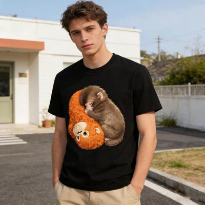 Monkey Team Punch T-shirt Rondmouw T-shirt Losse Hals Korte Pasvorm Schattige Makak en Orang-oetan Zomer