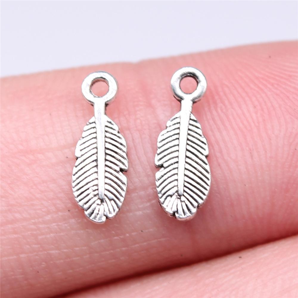 40pcs Antique Bronze Silver Color Pendants DIY Crafts Making Findings Handmade Jewelry Small Feather Charms For Jewelry Making