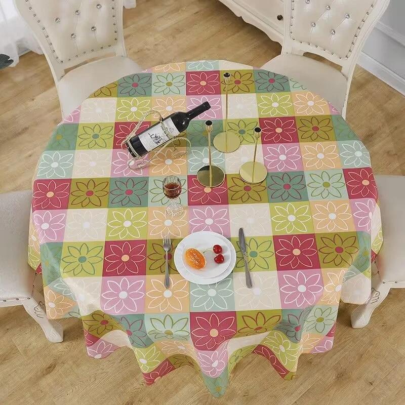 Pvc Hotel Waterproof Tablecloth Printed Oil Resistant Large Circular Table Cloth Hotel Plastic Round Table Cover With Lace Hem