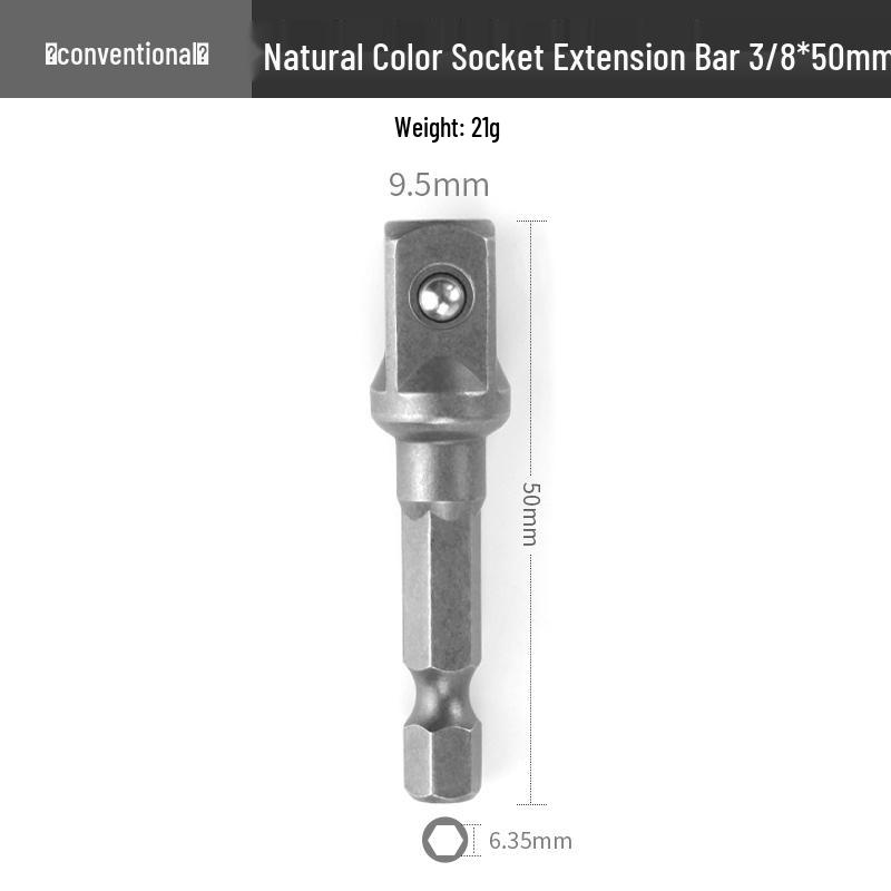 Electric Wrench Head Socket Adapter: Hex Shank to Square Drive Extension