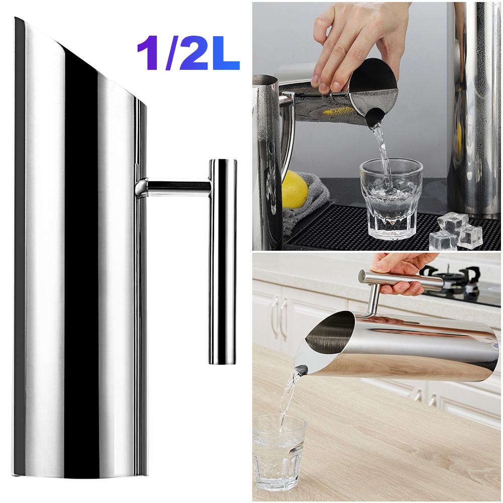1/2L Kitchen Cold Wine Pitcher Stainless Steel Pot Jug Kettle Cold Water Kettle Wine Juice Water Jug for Restaurant Cafe Mix Bar