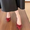 High-heeled bows are versatile and thin, academic style, one-pedal single shoes, retro temperament, shallow mouth, female pointed head.