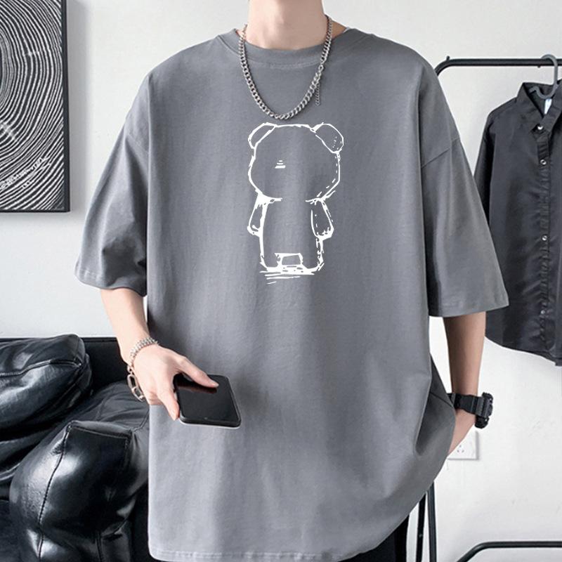 Little Bear Men's Oversized Tee 100% Cotton Drop Shoulder Streetwear T-Shirt