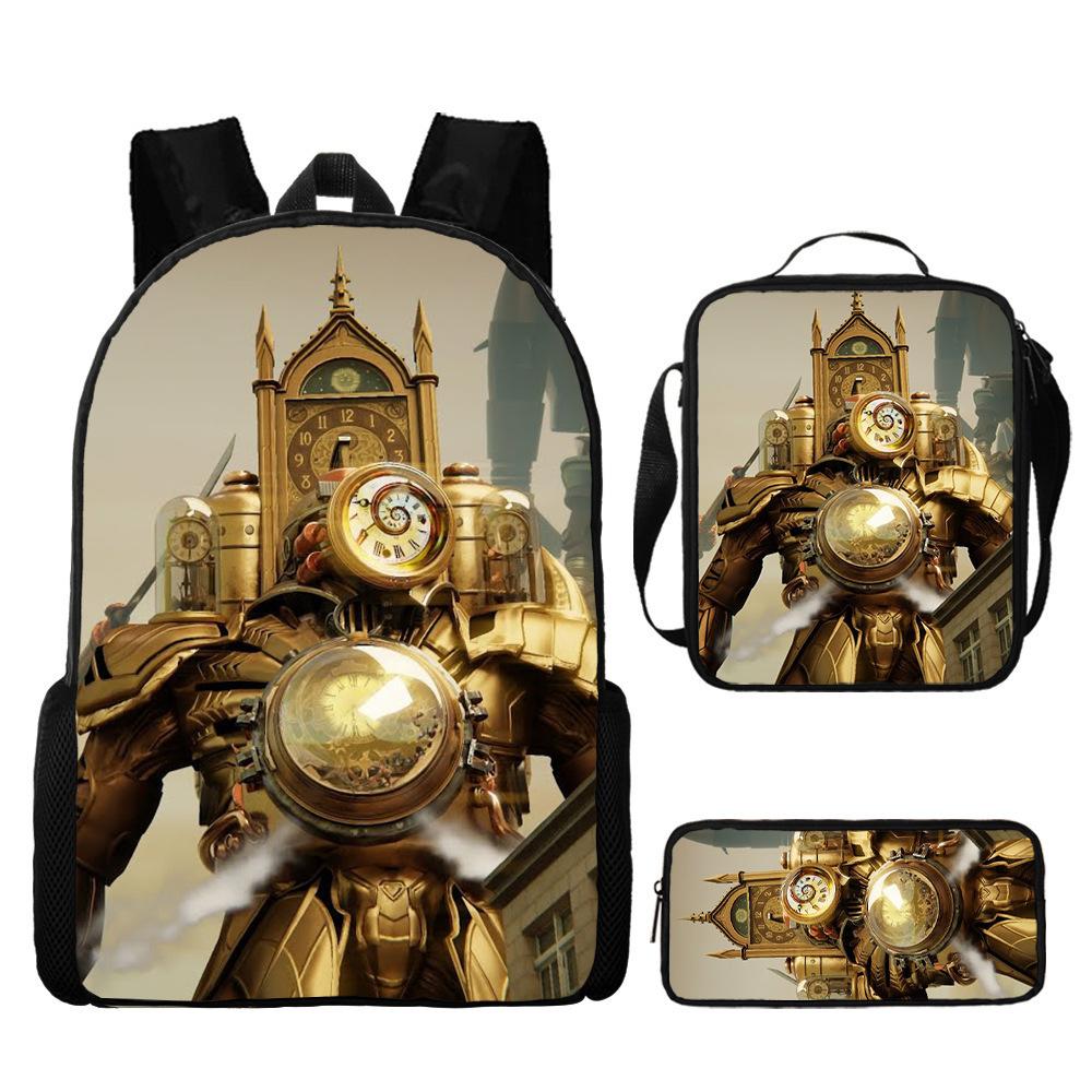Titan Clock Man Backpack Monitor Wars Toilet Man Backpack Cartoon Student Backpack Three-piece Set Pencil case