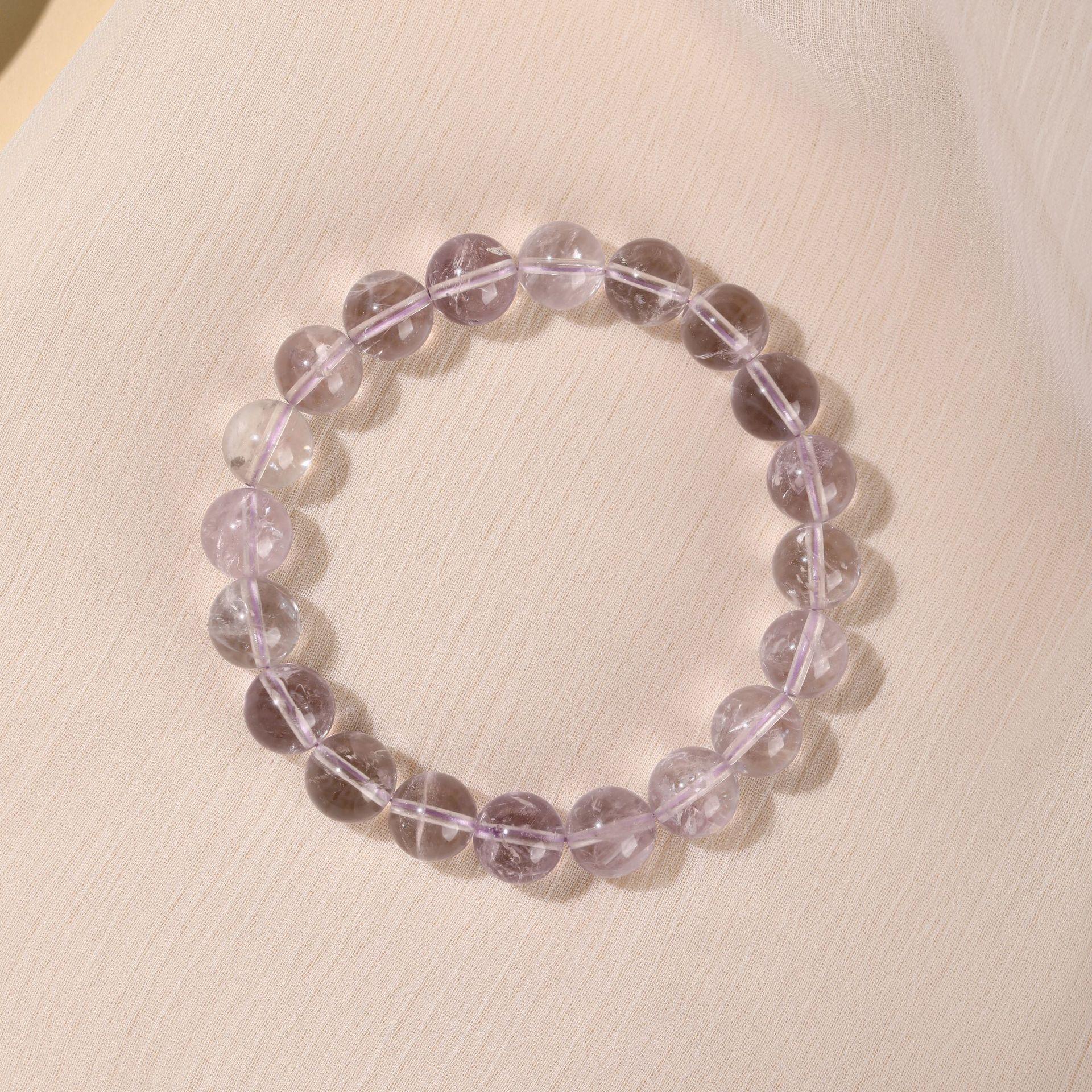 

Natural Amethyst Bracelet - Luxurious and Exquisite Lavender Light Amethyst Round Bead Single Strand Bracelet - Gift for Couples and Best Friends Purple Mist Glow9-10mm【