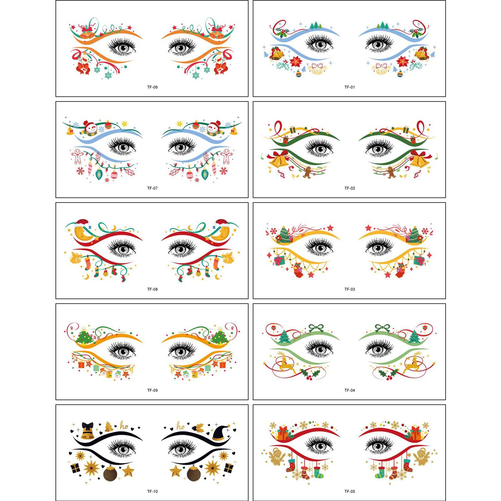 

10 аркушів Хелловін Тимчасові татуювання на обличчя для жінок дівчат Вампір Павутиння Блискітки Тіні для повік Підводка Макіяж Наклейки для вечірніх аксесуарів One Size