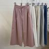 Summer KoreanStyle Pink HighWaist Relaxed Women's Pants  Draped StraightLeg WideLeg 9/10 Length Loose Trousers