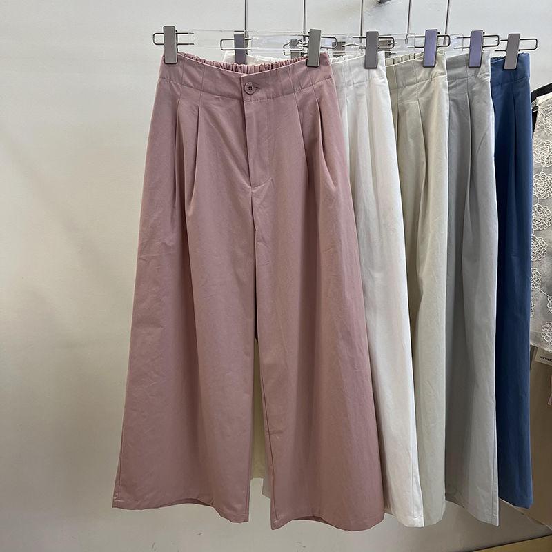 Summer KoreanStyle Pink HighWaist Relaxed Women's Pants  Draped StraightLeg WideLeg 9/10 Length Loose Trousers
