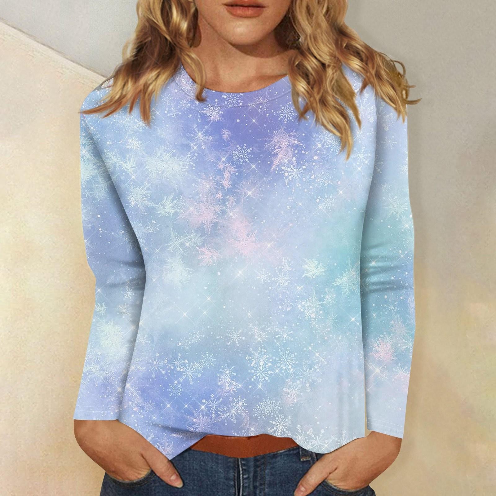 Женская мода повседневная рождественская печать круглый вырез длинный рукав декоративная — фото 7