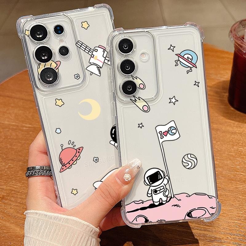 Cartoon Astronaut Print Phone Case For Samsung Galaxy A57 A37 A17 A56 A16 A55 A36 A26 A15 A35 A54 A53 Clear Shockproof TPU Cover