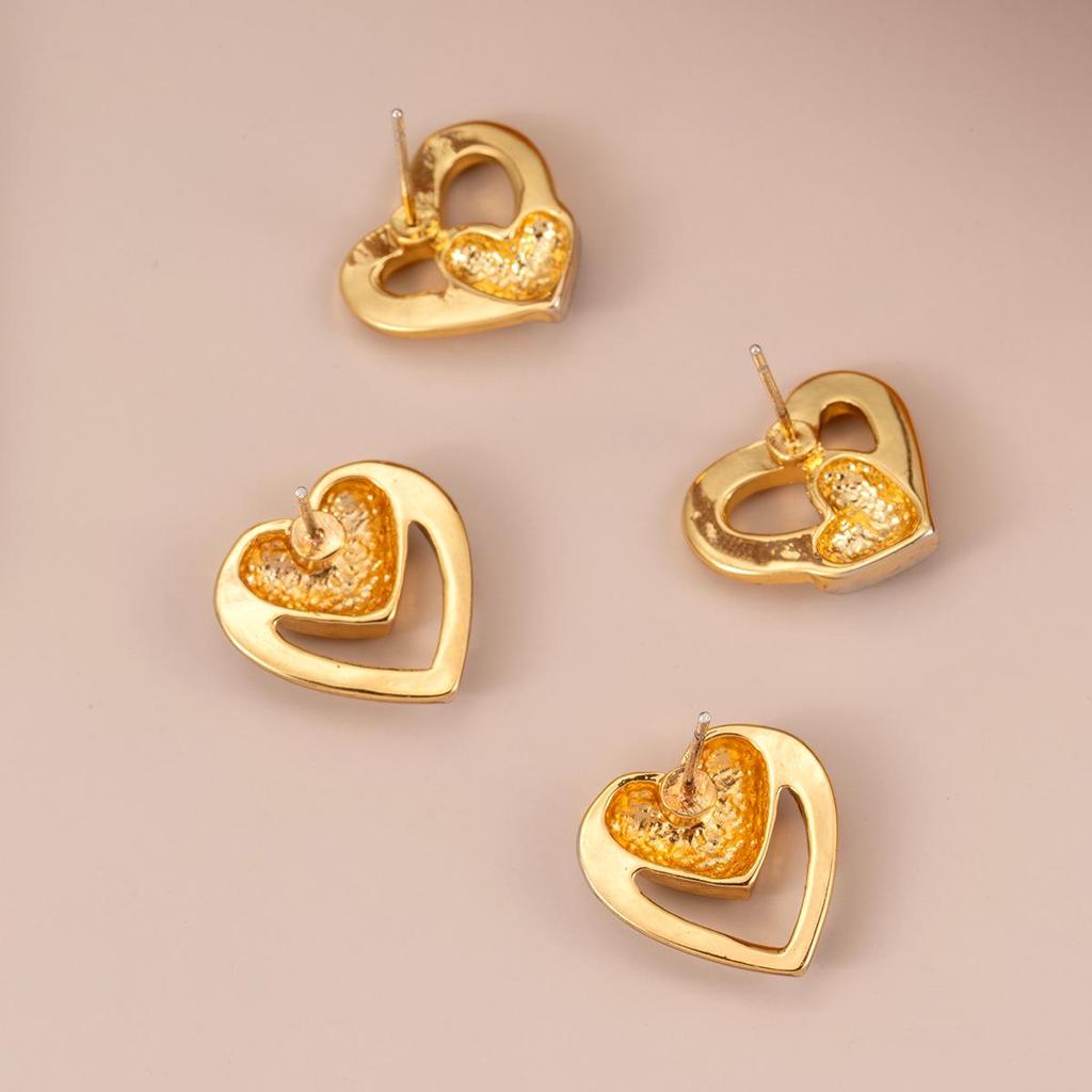 European & American Style Double-Layer Color Heart Stud Earrings - Versatile Fashion Jewelry for Women