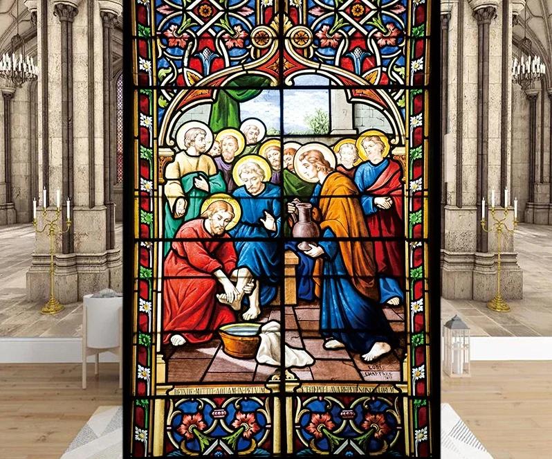 Stained Glass Window Stickers, Privacy Film, Church Style, Static Cling, Decorative Frosted Window Films, Customized Size