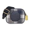 Coach Dempsey 14 Classic Plaid Jacquard Pebble Leather Camera Bag Women Shoulder Bag Dark-Blue White C8681-IMF23