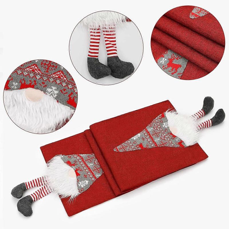 Christmas Table Runner, Christmas Plush Santa Gnome Elf Table Ornaments Swedish Table Runner Christm