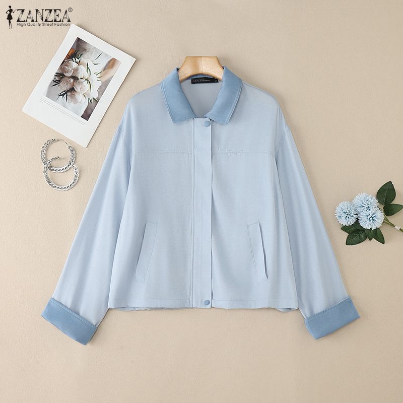 ZANZEA Women Turn Down Collar Casual Long Sleeve Blouse