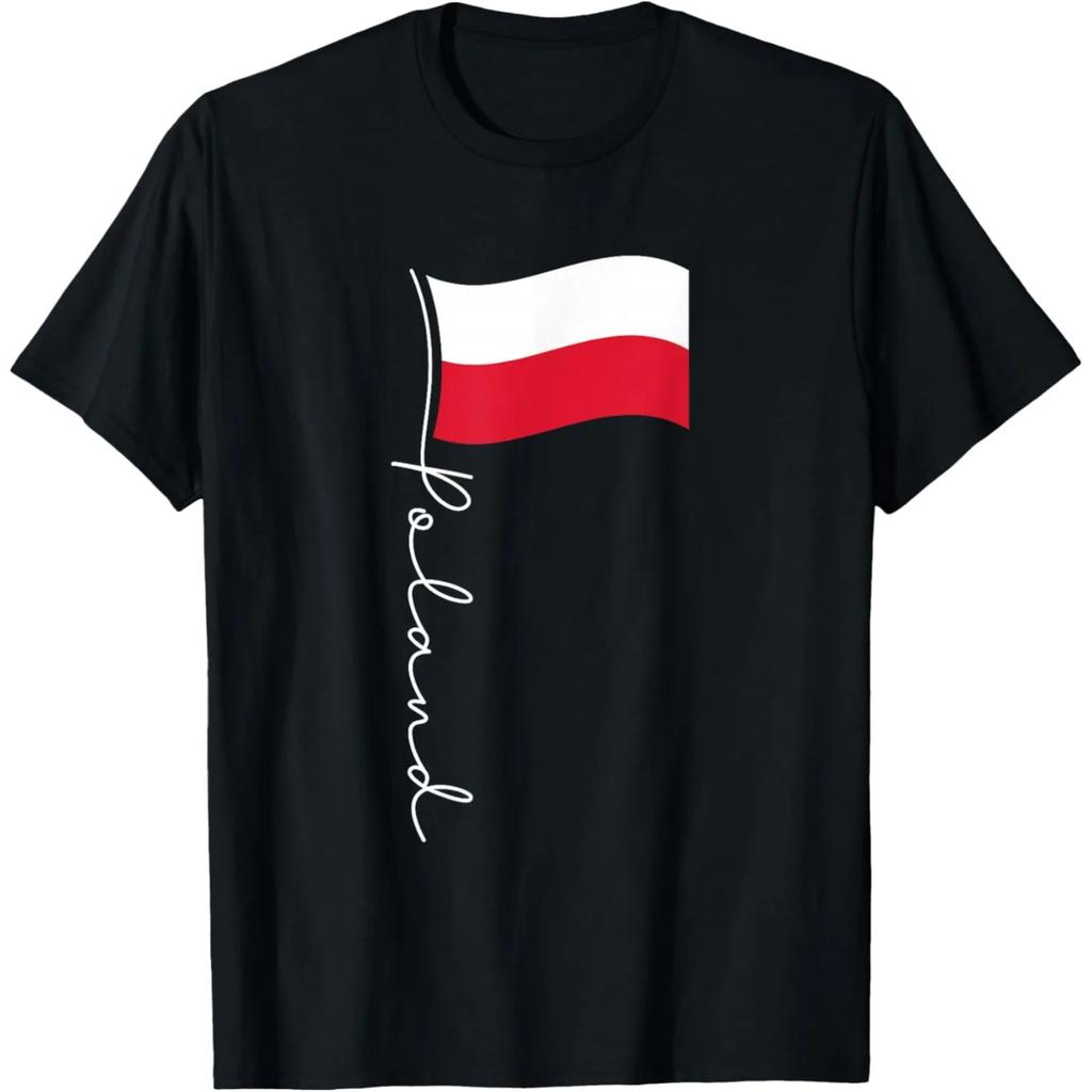 Poland Signature Flag Pole Polish T Shirts Men Pure Cotton Humor Streetwear Tee Shirt Short Sleeve Unisex Loose Clothing