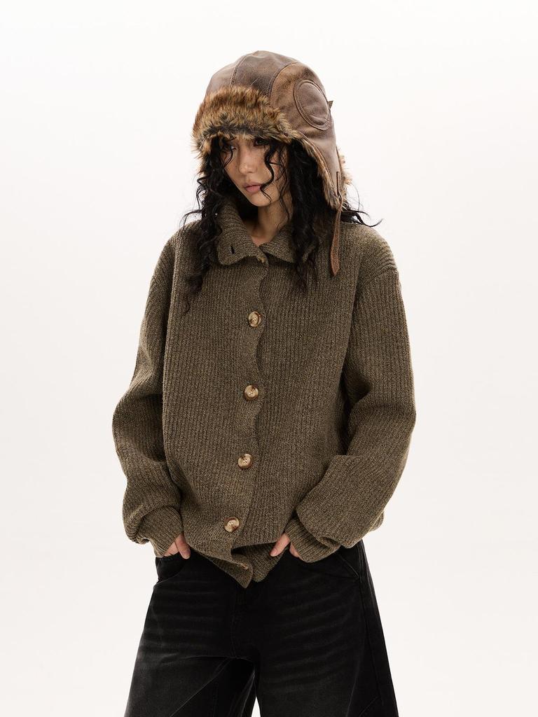 2025 Herbst/Winter Vintage Knopf Stehkragen Pullover - Damen Elegant & Lässiger Strick-Cardigan-Stil