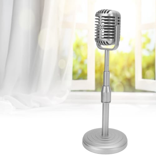 Vintage Microphone Toy Prop, Classic Retro Dynamic Microphone, Simulation Old-Fashioned Microphone with Stable Base and Support Rod for Photography (S