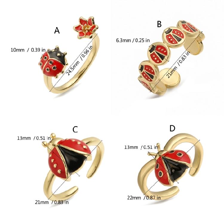 Six Dot Ladybugs Jewelry Adjustable Ring Size Vibrant Hand Painted Enamel Decoration Lightweight Copper Fashion Ring