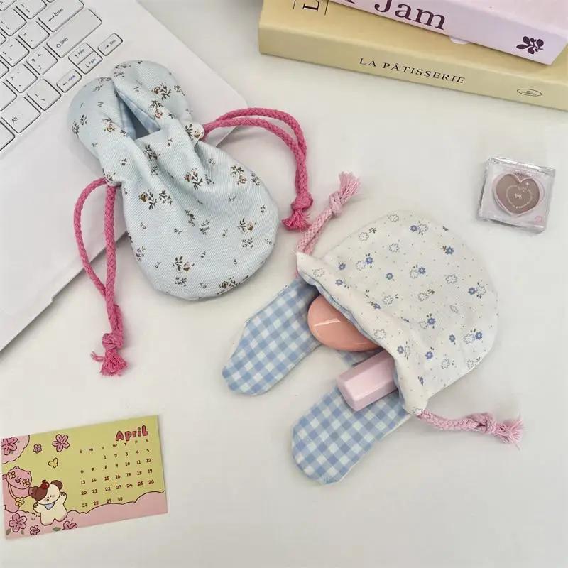 Cute Bunny Ear Flower Drawstring Storage Bag Outdoor Portable Cosmetics Lipstick Handbag For Outdoor Travel Storage Bag