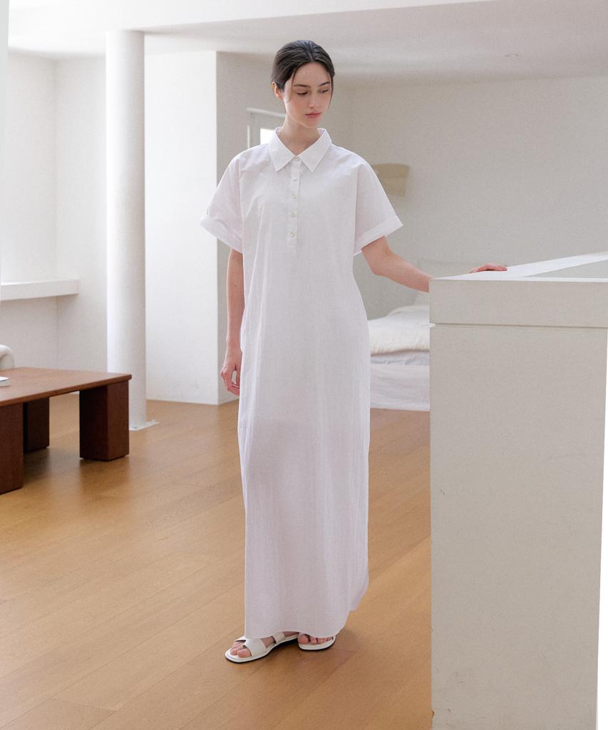 Meojiaenminggeul Sein Crisp Maxi Shirt Dress (White)