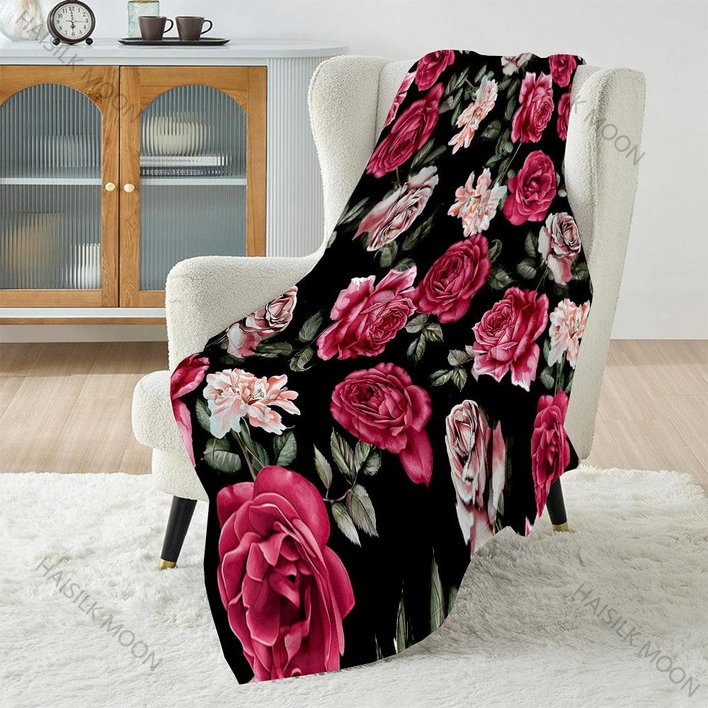 Retro Rose Print Blanket Warm Soft Fluffy Kids and Adults Sofa Bed Throw Blanket for Home Travel Camping Large Size Machine Wash