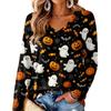 Women's V-Neck Long Sleeve Halloween Print Lightweight Blouse for Fall Parties and Everyday Wear