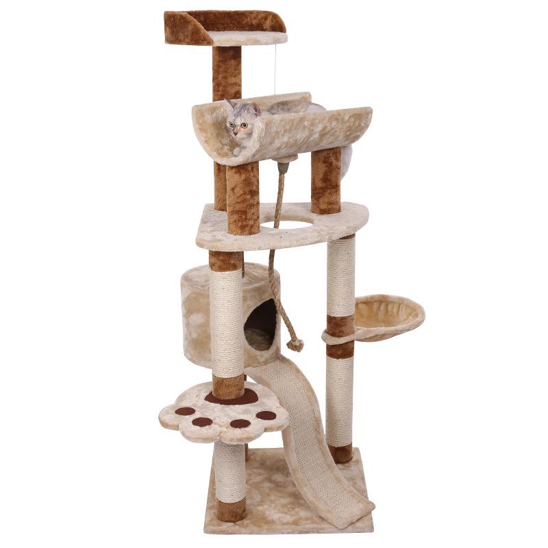 Large Wooden Cat Tree with Bed and Scratcher - Pet Supplies Cat Climbing Frame
