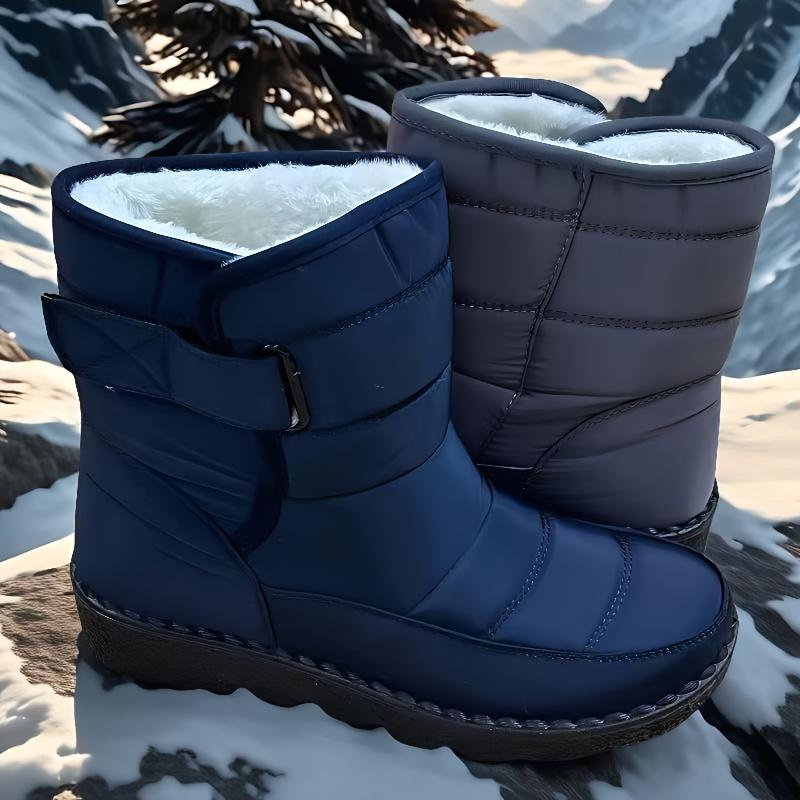 New Winter Plus-Size Women'S Boots with Thickened Fleece High-Tube Round-Toe Flat Snow Boots