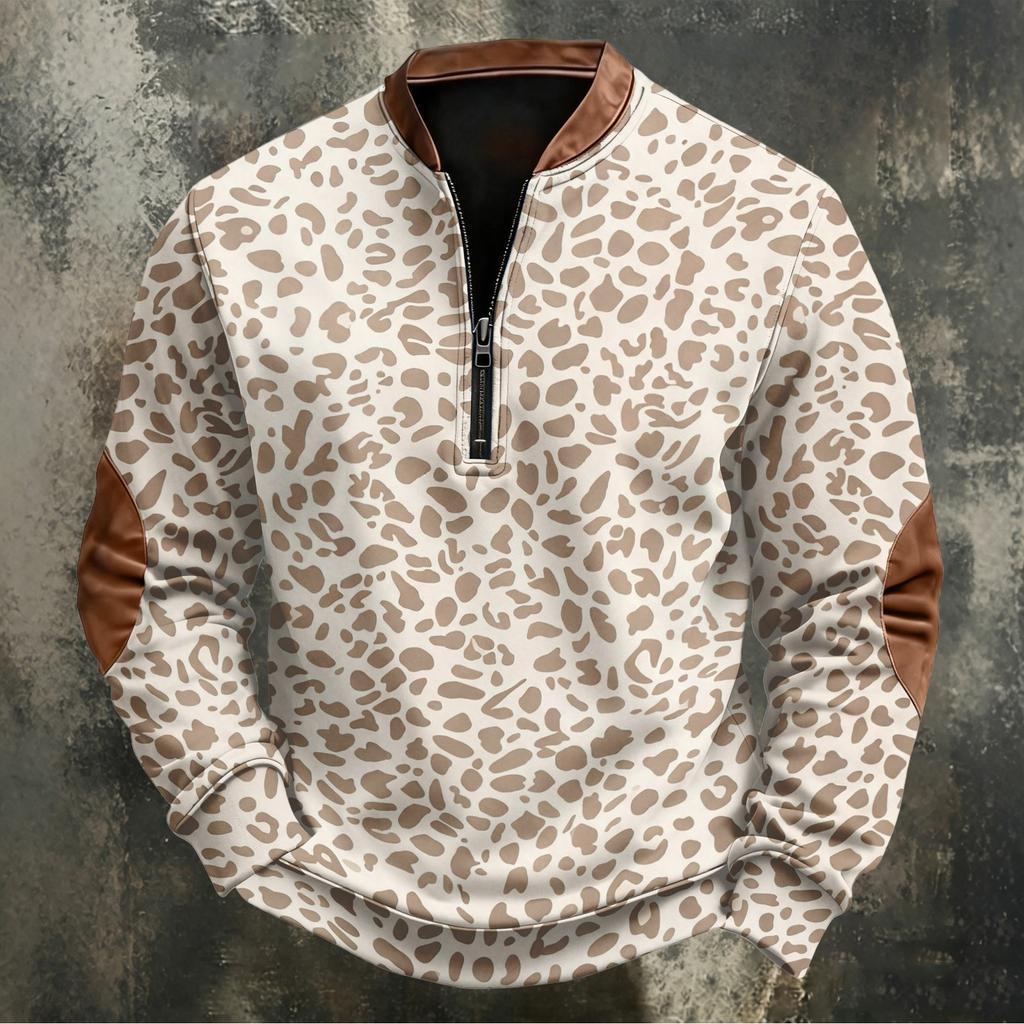 Men's Retro Long Sleeve Sweatshirt with Leopard Print