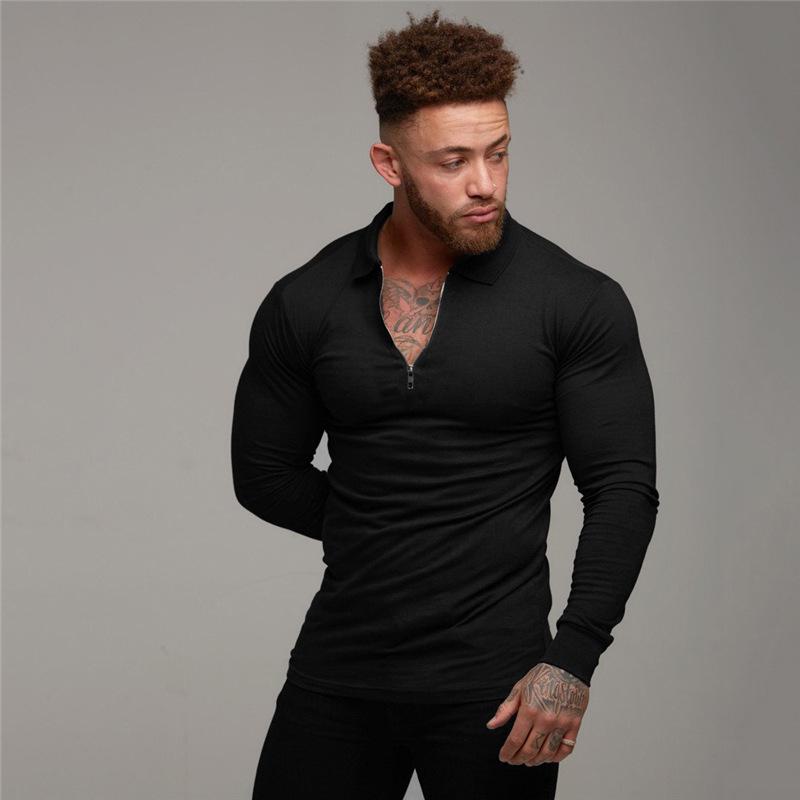 Men's European-American Muscle Polo: Long-Sleeve Fitness Shirt for Autumn/Winter
