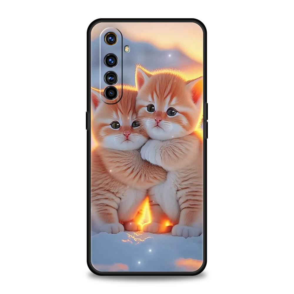 

Kiss Cat Cute Kitten Phone Case for Realme 8 9 Pro Plus 8i 9i 6 7 GT2 C21 C25 C3 C11 11 Pro 5G Plus Shockproof Silicone Shell Realme C25