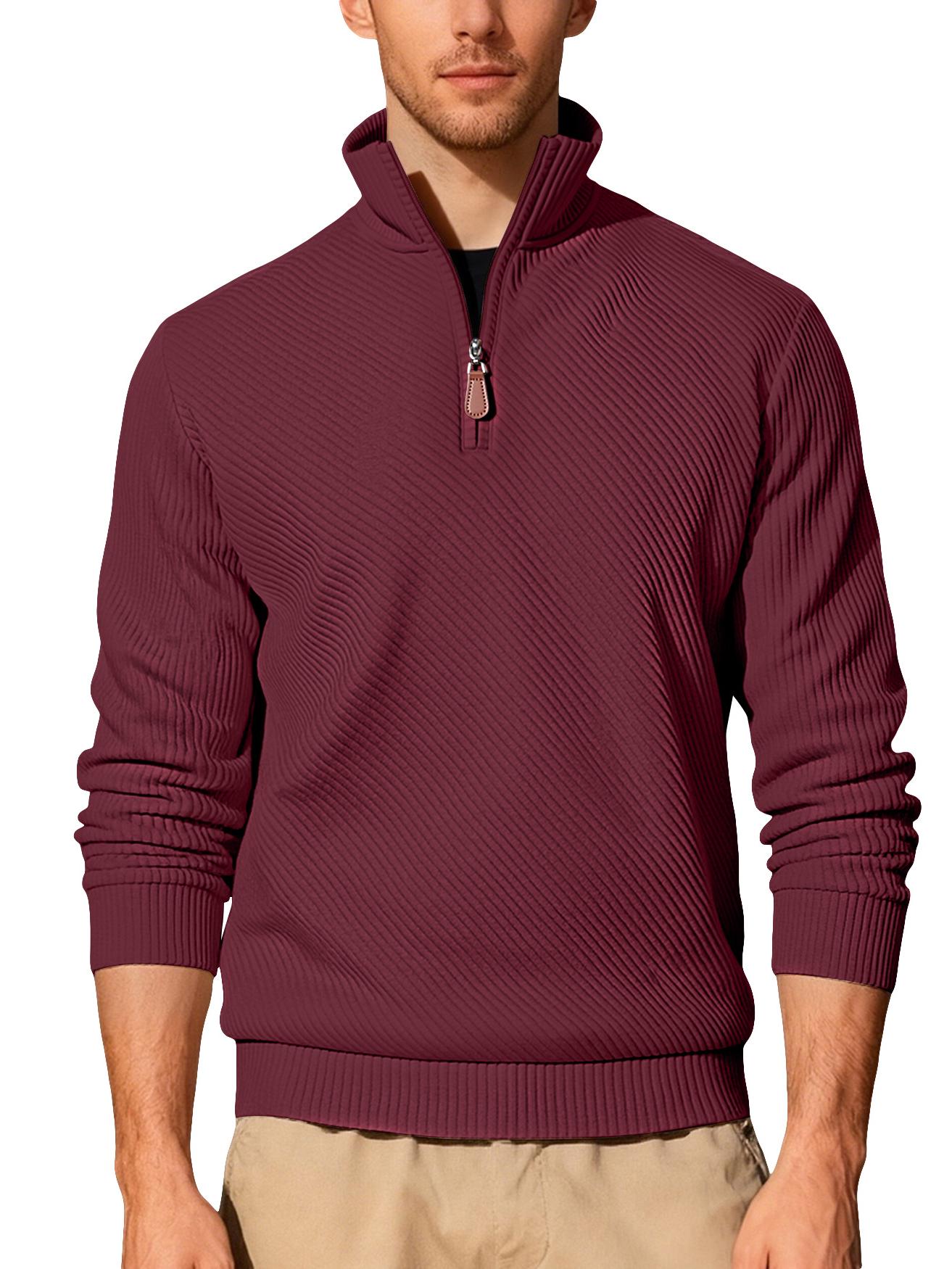 Men s Twill Jacquard Ribbed Half-Zip Casual Sport Hoodie XL
