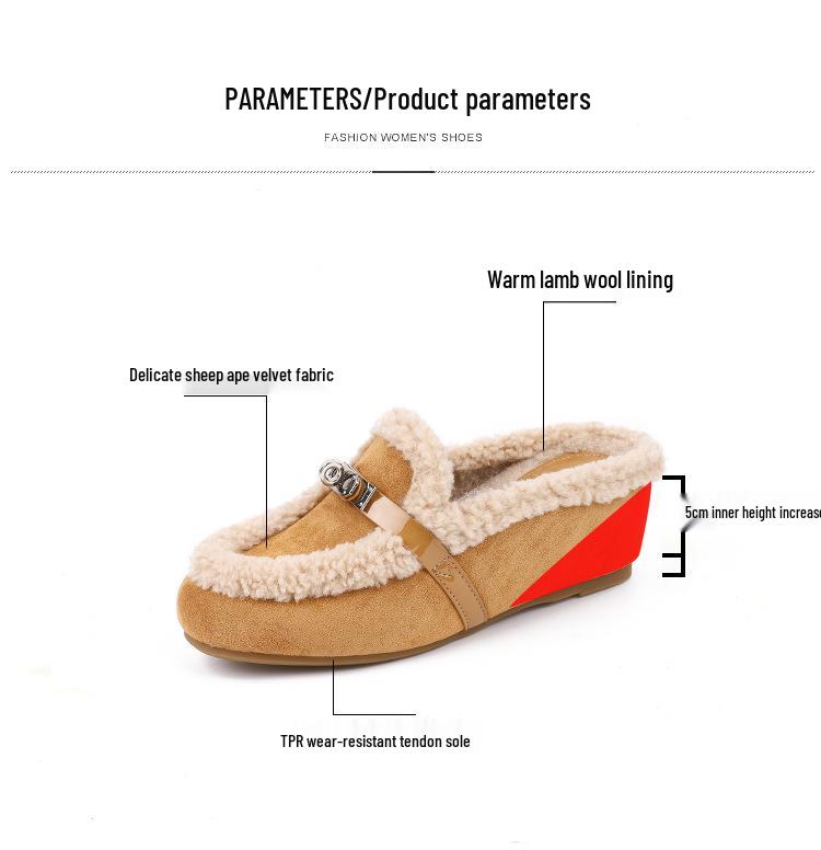 Cozy Ladylike Furry Slipper Mules with Metal Buckle & Hidden Heel - 2025 Autumn/Winter