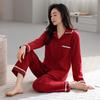 Anti-bumping point with chest pad Spring and autumn women's cardigan loungewear pure cotton long-sleeved lapel two-piece pajamas women's suit