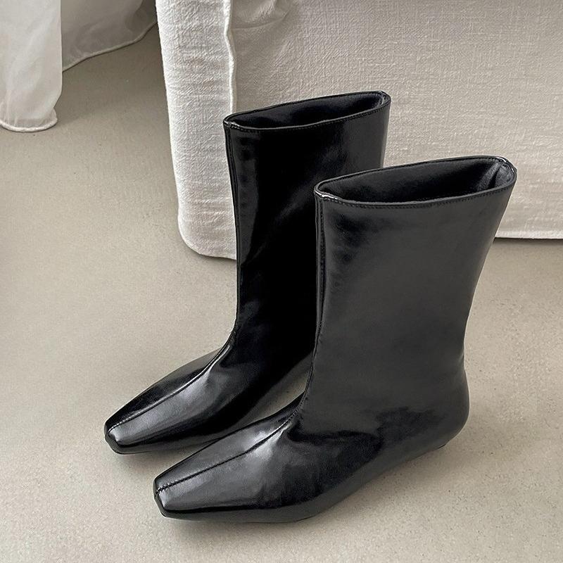 Autumn British Style Internal Elevation Women Ankle Boots Concise Square Toe Slip On Modern Short Botas Para Mujer