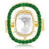 Gold Plated White Synthetic Stone & Green Beads Studded Adjustable Finger Ring Fashion Jewellery for Women