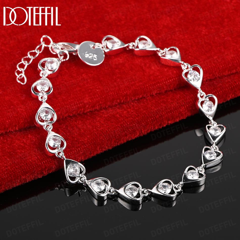 925 Sterling Silver Heart AAA Zircon Bracelet Wedding Jewelry