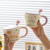 Pastoral Style Floral Ceramic Cup with Lid Spoon Mug Holiday Gift Cup Home Coffee Cup Souvenir Cup