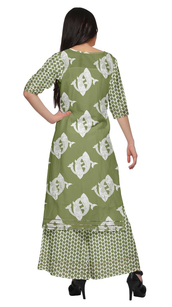 Moomaya V Neck Printed Kurta And Palazzo Pant Set Ethnic Wear Dress For